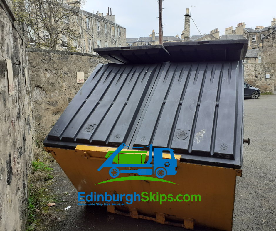 Enclosed and lockable skips in Edinburgh, click here for skip prices and book an enclosed skip online in the Edinburgh area.